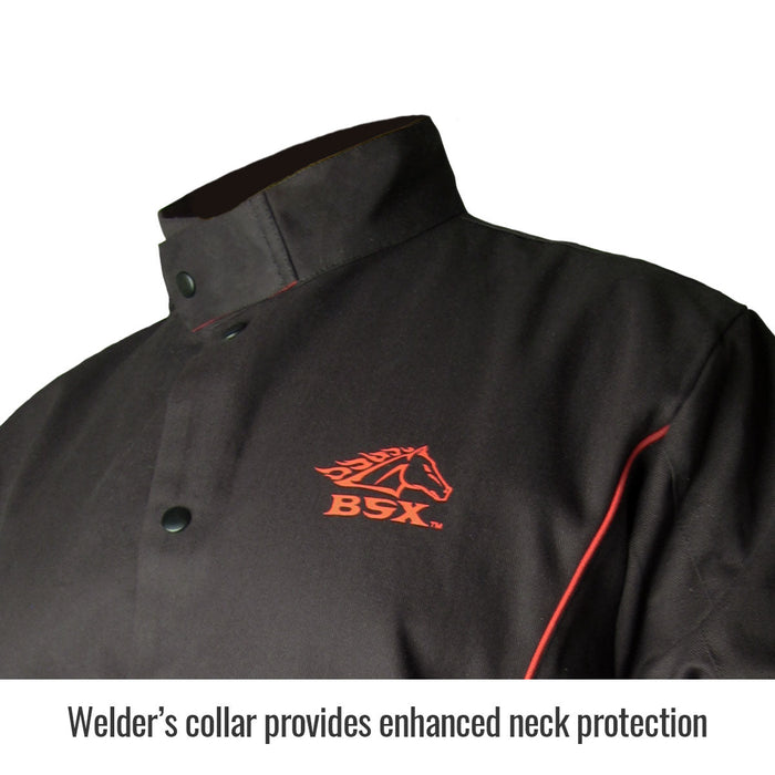 Black Stallion BSX Contoured FR Cotton Welding Jacket, Black with Red Flames, BX9C