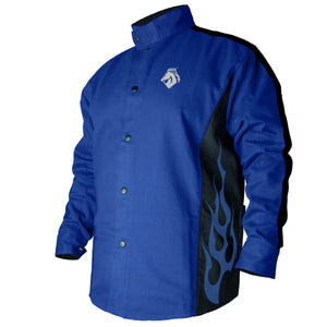 Black Stallion BSX Contoured FR Cotton Welding Jacket, Royal Blue with Blue Flames, BXRB9C