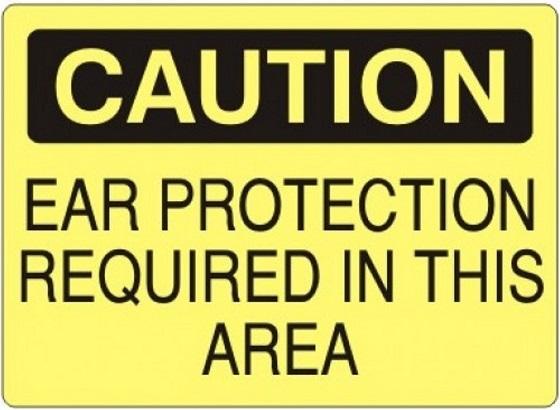"CAUTION EAR PROTECTION REQUIRED IN THIS AREA" - Safety Sign, Rigid Plastic, 10"x14"