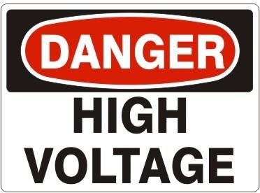 "DANGER HIGH VOLTAGE" - Safety Sign, Rigid Plastic, 10"x14"