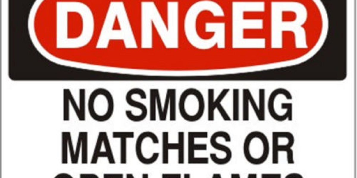 "DANGER NO SMOKING MATCHES OR OPEN FLAMES" Safety Sign, Rigid Plasti — ASA Safety Supply