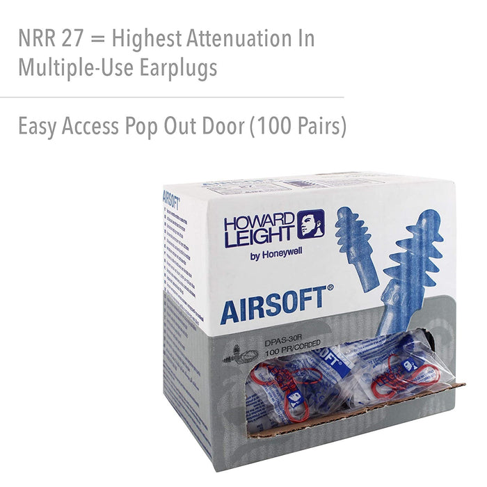 Howard Leight Airsoft DPAS-30R Reusable Flanged Earplugs with Red Polycord, NRR (Noise Reduction Rating) 27 Decibels / 1 Pair