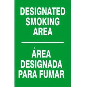 "DESIGNATED SMOKING AREA" Bilingual - Safety Sign, Rigid Plastic, 10"x14"