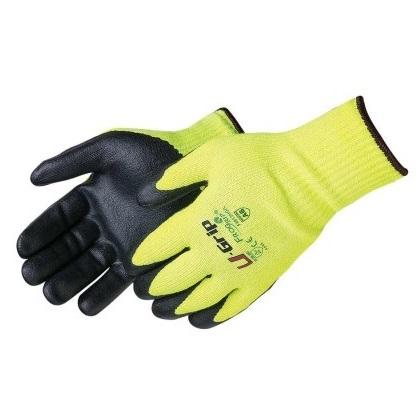 ANSI A6 Cut Resistant U-Grip Foam Nitrile Coated Gloves, Hi-Vis Green Seamless Shell (1 Pair)