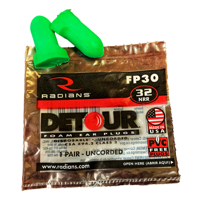 Radians Detour FP30, Green Uncorded Foam Earplugs NRR (Noise Reduction Rating) 32 Decibels