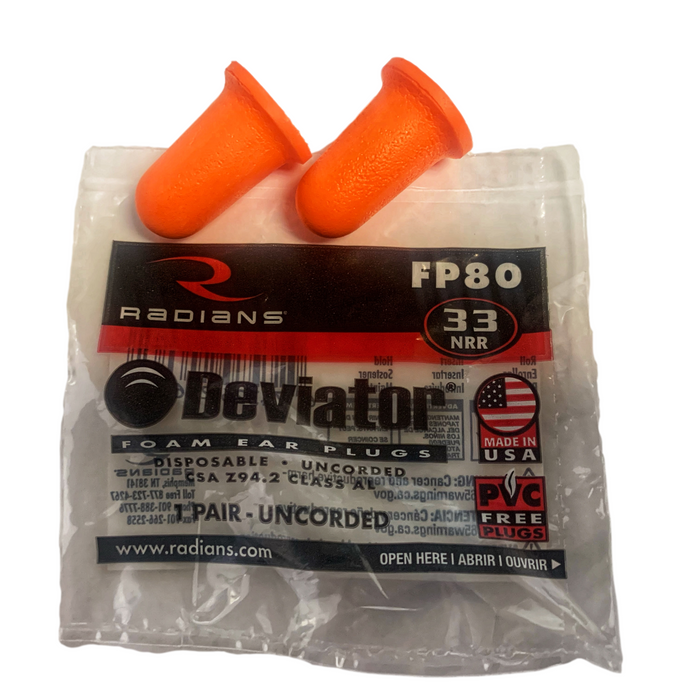 Radians Deviator FP80, Orange Uncorded Foam Earplugs NRR (Noise Reduction Rating) 33 Decibels