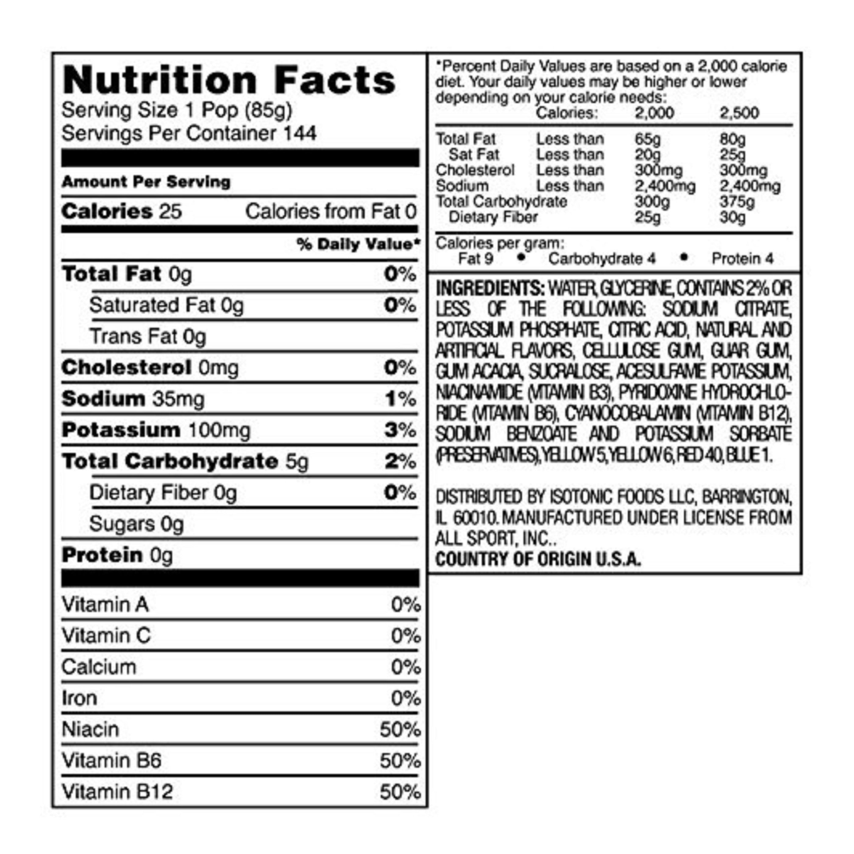 All Sport Hydration Freezer Pops, Variety Pack 3 Ounce (Case of 144