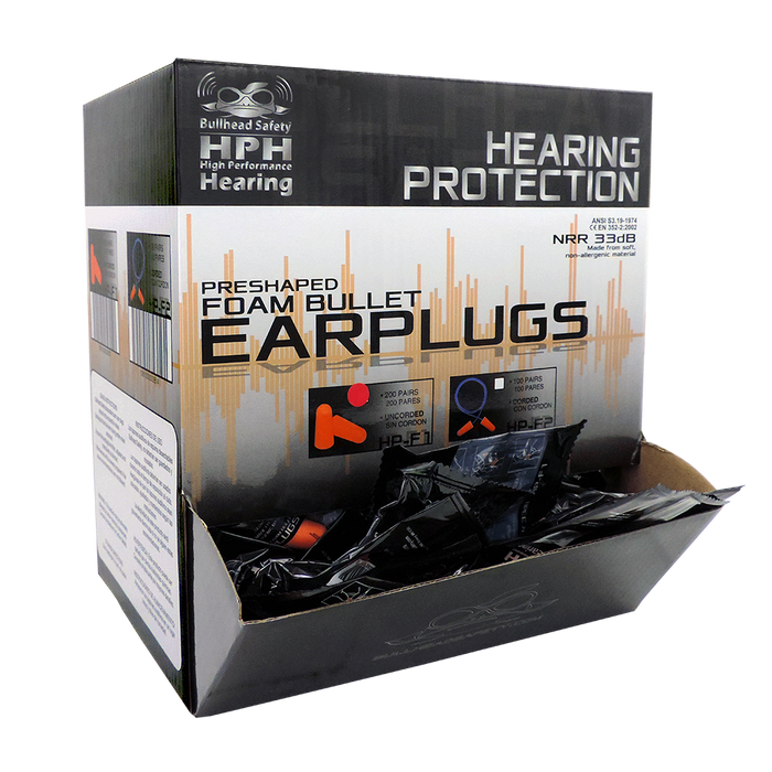 Bullhead Safety HP-F1 Uncorded Polyurethane, Disposable Foam Earplugs NRR (Noise Reduction Rating) 33 Decibels