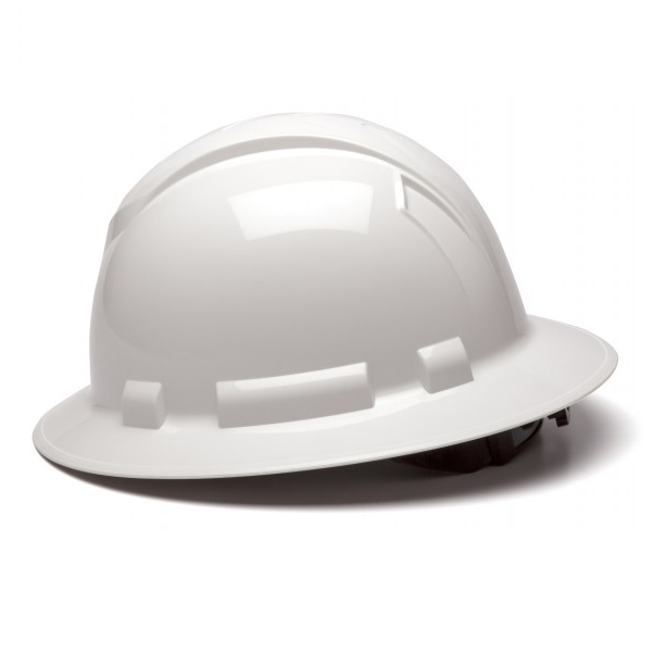 Ridgeline Full Brim Hard Hat with 4-Point Ratchet Suspension, White HP54110