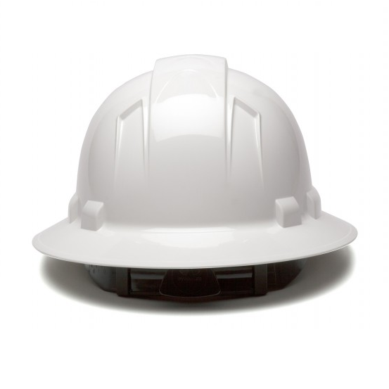Ridgeline Full Brim Hard Hat with 4-Point Ratchet Suspension, White HP54110