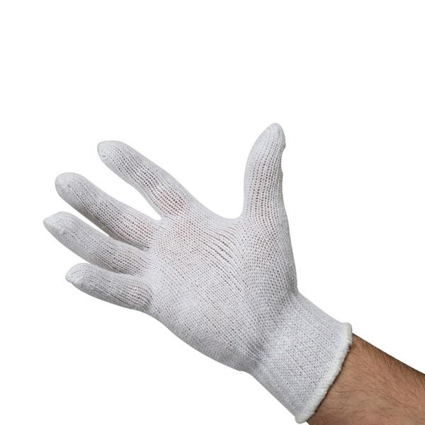 Cotton/Polyester Regular Weight Plain Seamless Knit Glove with Elastic String Knit Wrist, White
