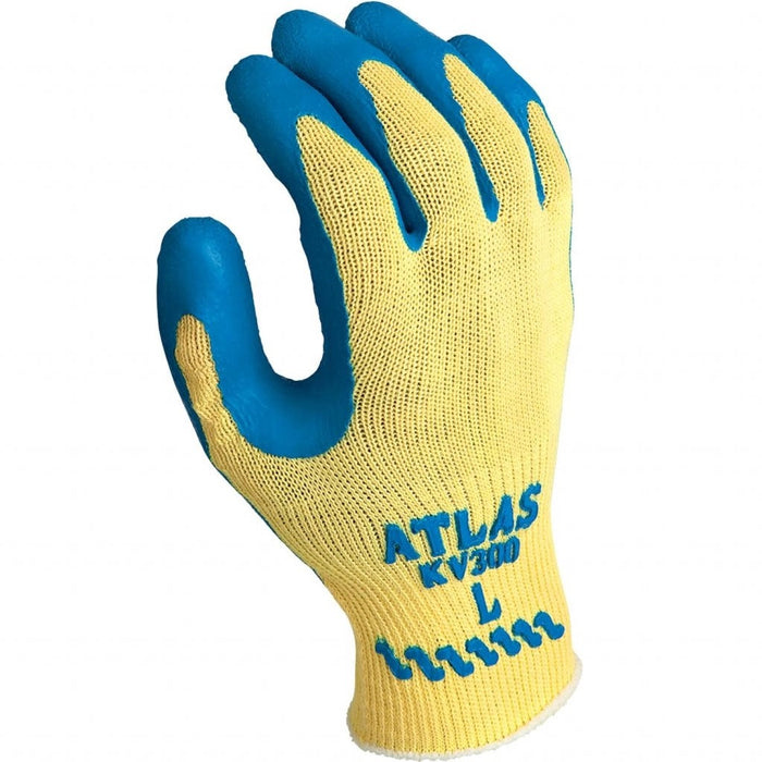 Showa Atlas KV300 ANSI A3 Kevlar Cut Resistant, Palm-Dipped Rubber Coated Work Gloves, Blue/Yellow