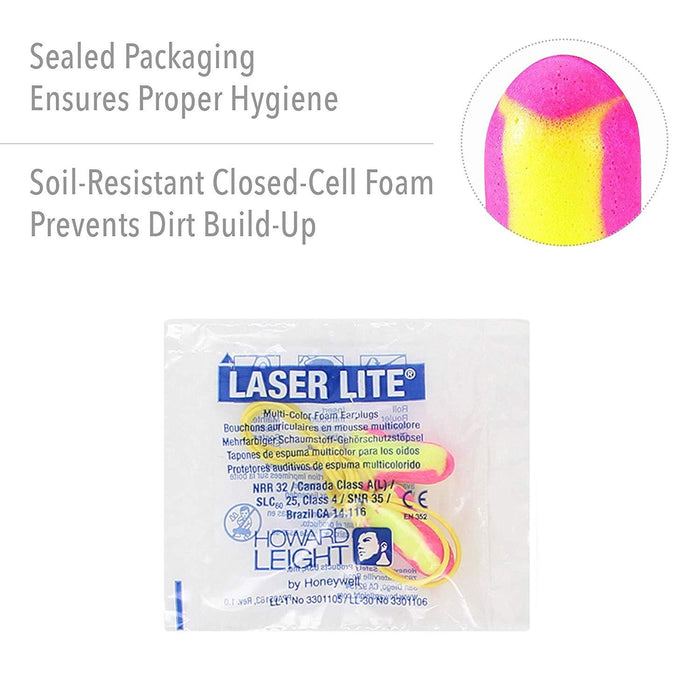 Howard Leight Laser Lite LL-30 Corded Foam Earplugs NRR (Noise Reduction Rating) 32 Decibels / 100 Pair/Box