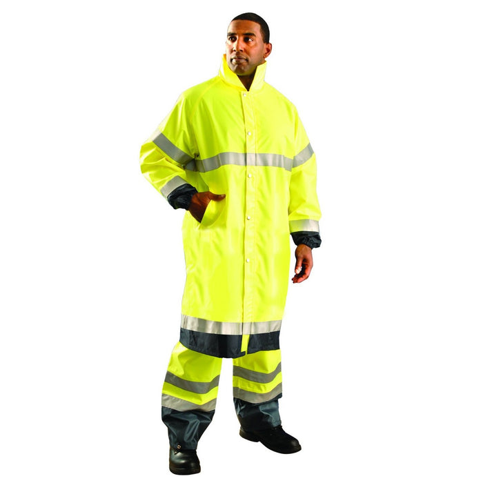 OccuNomix LUX-TJRE Premium Breathable Waterproof Rain Jacket, Calf Length, Class 3, Yellow