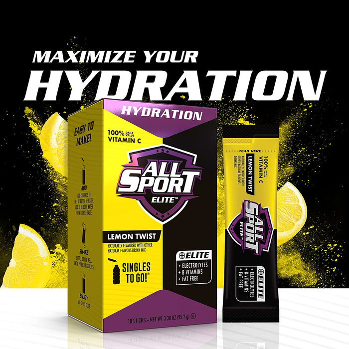 All Sport ELITE Powder Hydration Sticks, Performance Electrolyte Drink Mix, Includes 100% Daily Value Vitamin C, 10 Sticks per Box