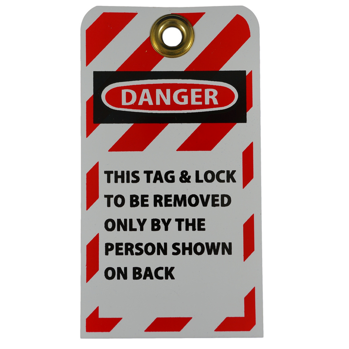 "Danger This Tag & Lock to be Removed Only by the Person Shown on Back" 6"x3" Lockout Tag with Brass Grommet, 25 Pack