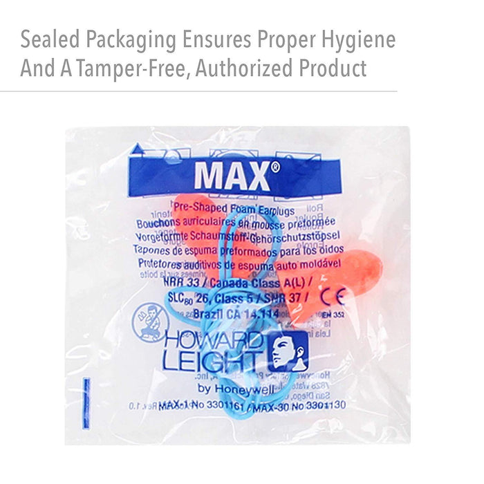 Howard Leight Max-30 Corded Foam Earplugs NRR (Noise Reduction Rating) 33 Decibels / 100 Pair/Box