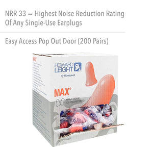 Howard Leight Max-1 Uncorded Foam Earplugs NRR (Noise Reduction Rating) 33 Decibels / 200 Pair/Box