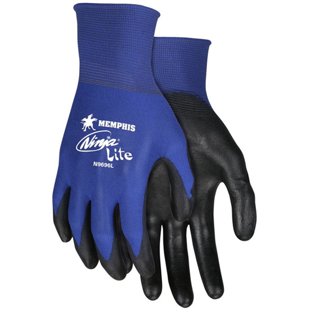 Ninja Lite Work Gloves, 18 Gauge Blue Nylon Shell, Polyurethane