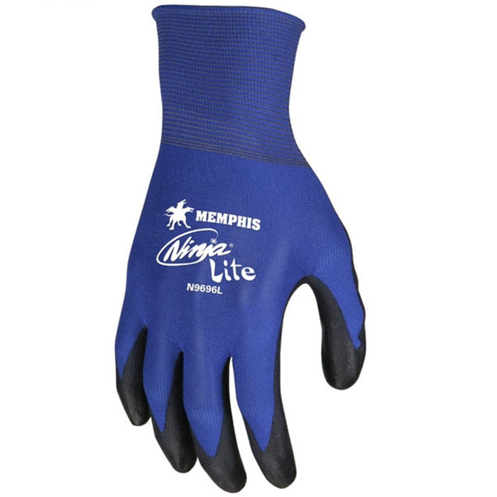 Ninja Lite Work Gloves, 18 Gauge Blue Nylon Shell, Polyurethane Coated Palm and Fingertips