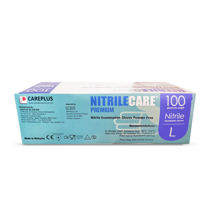 NitrileCare Premium Nitrile Examination Gloves 6 Mil, Blue, Medical / Food Grade Dispoable Work Gloves, 100/Box