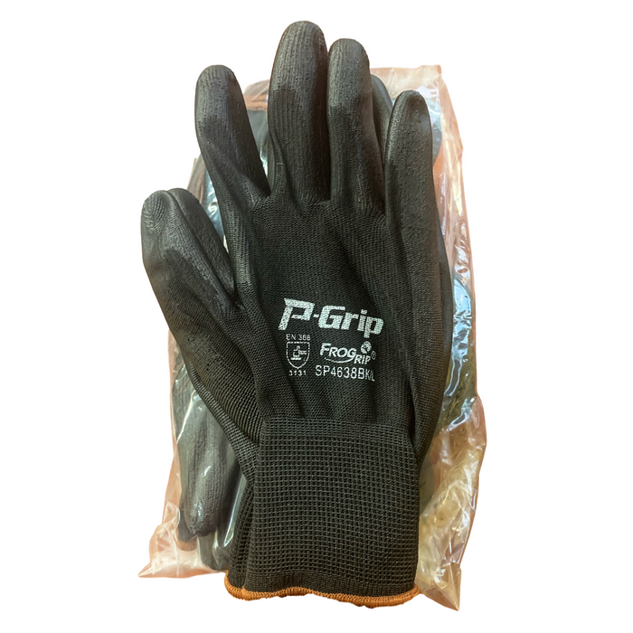 P-Grip Black Nylon/Polyurethane General Purpose Work Gloves with Black PU Coating, (12 Pairs / 1 Dozen)