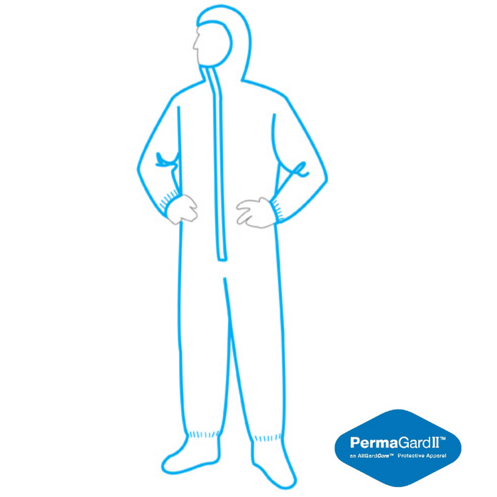PermaGuard II Dispoable Coverall with Zipper Front, Elastic Wrists and Ankles with Attached Hood, C18127