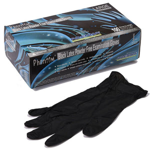 Phantom Latex Powder Free Exam Gloves, 6 MIL, Black (100 Gloves per Box)