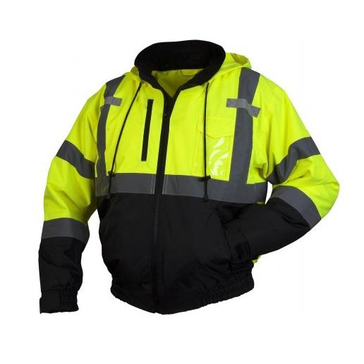 Pyramex RJ31 Series Bomber Jacket with Zip Out Polar Fleece Liner, 2" Silver Reflective Striping, Insulated, ANSI Type R Class 3