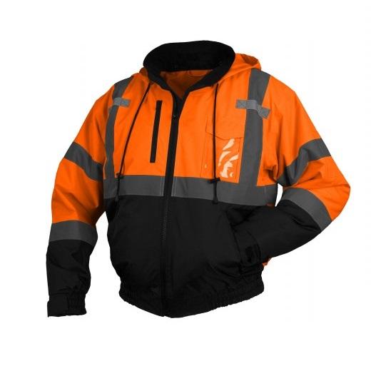 Pyramex RJ31 Series Bomber Jacket with Zip Out Polar Fleece Liner, 2" Silver Reflective Striping, Insulated, ANSI Type R Class 3