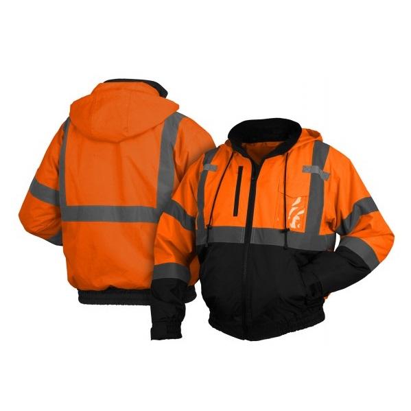 Pyramex RJ31 Series Bomber Jacket with Zip Out Polar Fleece Liner, 2" Silver Reflective Striping, Insulated, ANSI Type R Class 3