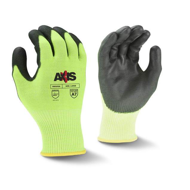 Radians RWG558 AXIS ANSI Cut Protection Level A7 Polyurethane (PU) Coated Work Glove, Hi-Vis Green