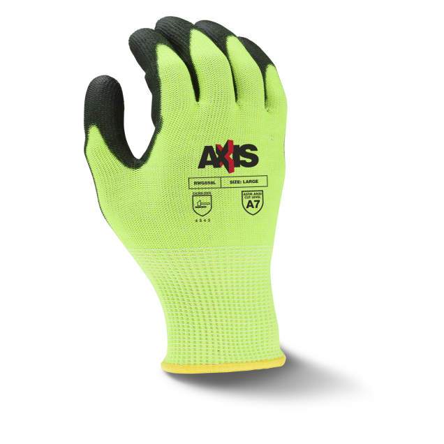 Radians RWG558 AXIS ANSI Cut Protection Level A7 Polyurethane (PU) Coated Work Glove, Hi-Vis Green