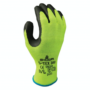 Showa S-TEX 300 Rubber Palm Dipped Work Gloves with Stainless Steel Kevlar Liner, ANSI A4 Cut Resistant, Hi-Vis