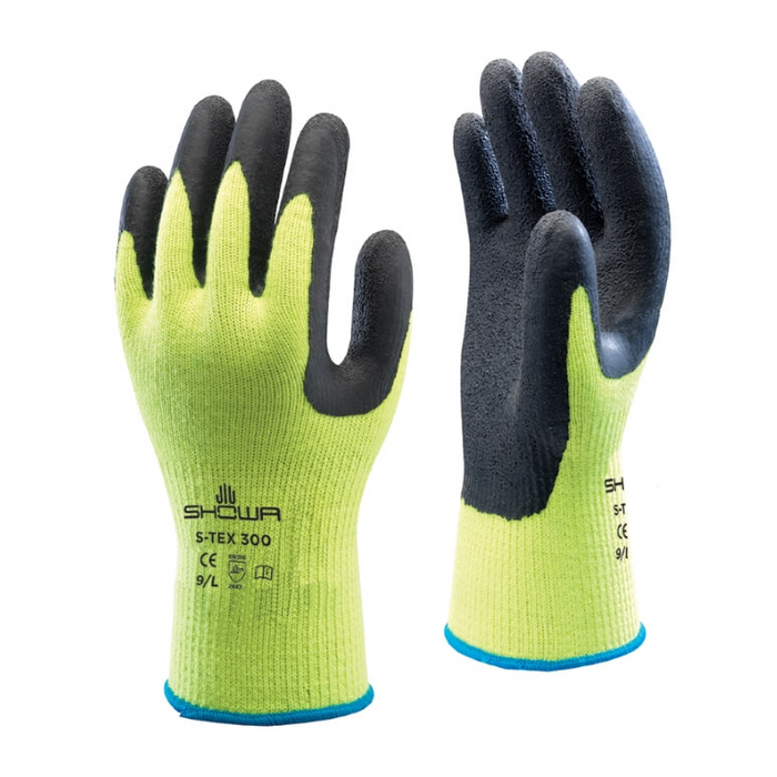 Showa S-TEX 300 Rubber Palm Dipped Work Gloves with Stainless Steel Kevlar Liner, ANSI A4 Cut Resistant, Hi-Vis (12 Pairs)