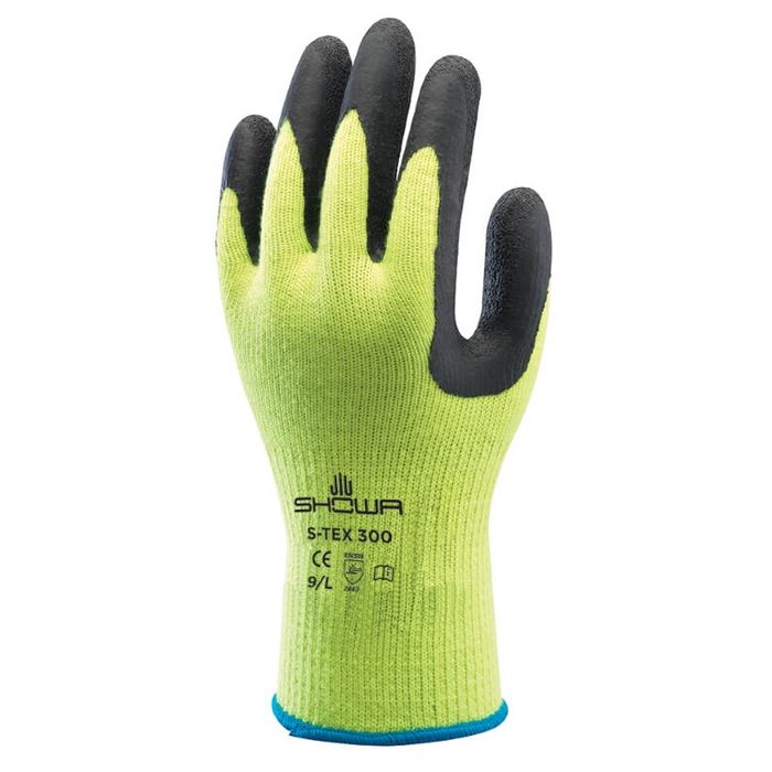 Showa S-TEX 300 Rubber Palm Dipped Work Gloves with Stainless Steel Kevlar Liner, ANSI A4 Cut Resistant, Hi-Vis (12 Pairs)