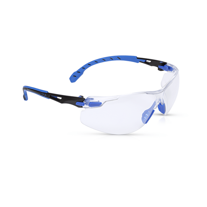 3M Solus 1000 Series Safety Glass with Clear Scotchgard Anti-Fog Lens and Black/Blue Frame, S1101SGAF, 1 Pair