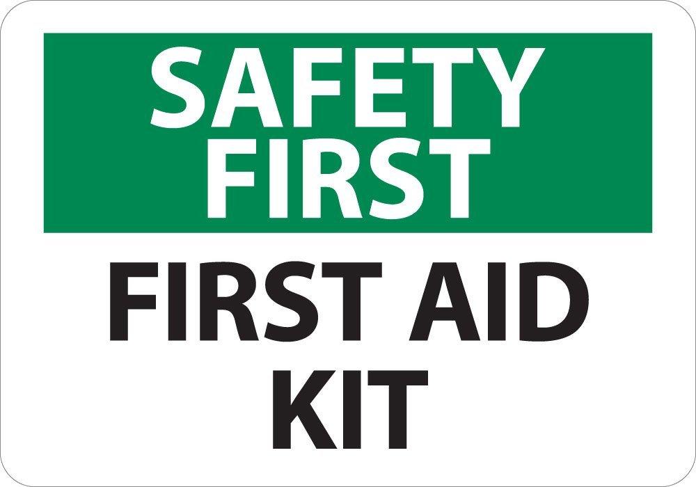 "SAFETY FIRST - FIRST AID KIT" - Safety Sign, Rigid Plastic, 10"x14"