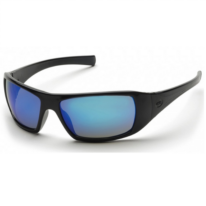 Pyramex Goliath Safety Glasses, Ice Blue Morror Lens with Black Frame, Rubber Temples, Sporty Style Sunglass, SB5665D