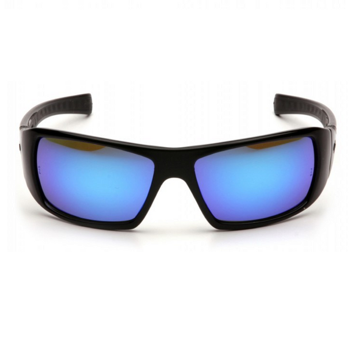 Pyramex Goliath Safety Glasses, Ice Blue Morror Lens with Black Frame, Rubber Temples, Sporty Style Sunglass, SB5665D