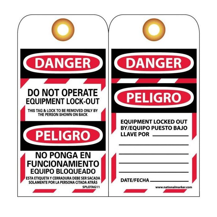 "Danger Do Not Operate Equipment Lock-Out" 6"x3" Tag, Bilingual, Pack of 25