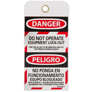 "Danger Do Not Operate Equipment Lock-Out" 6"x3" Tag, Bilingual, Pack of 25