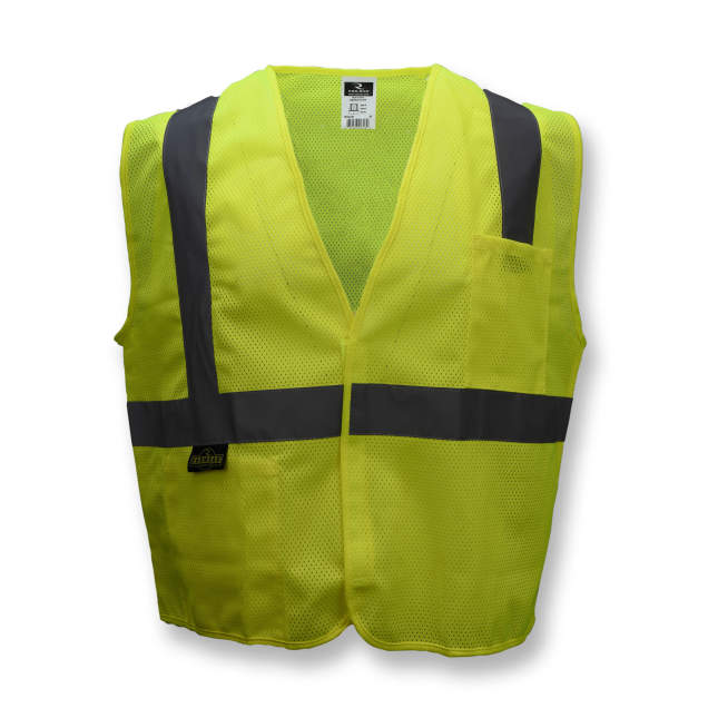 SV2 Economy Class 2 Mesh Safety Vest with Velcro Closure, Hi-Vis Lime