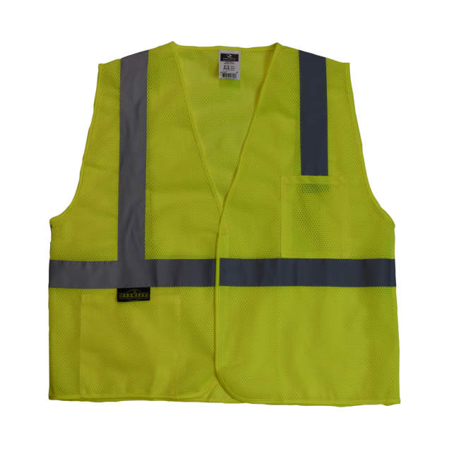 SV2 Economy Class 2 Mesh Safety Vest with Velcro Closure, Hi-Vis Lime