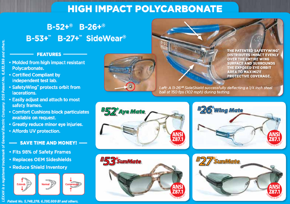 Safety Optical B-26 Side Shields for Small and Medium Prescription Frames