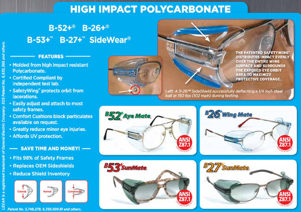 Safety Optical B-52 Side Shields for Medium and Large Prescription Frames