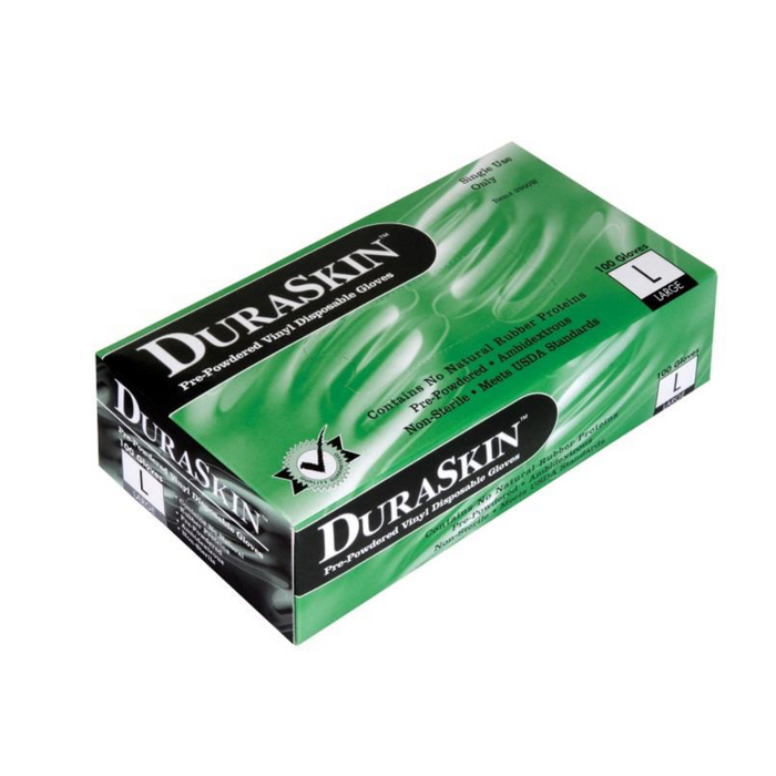 Duraskin Powder-Free 4 mil Disposable Vinyl Gloves, Clear, Food Grade, 100 Gloves per Box, T2910W