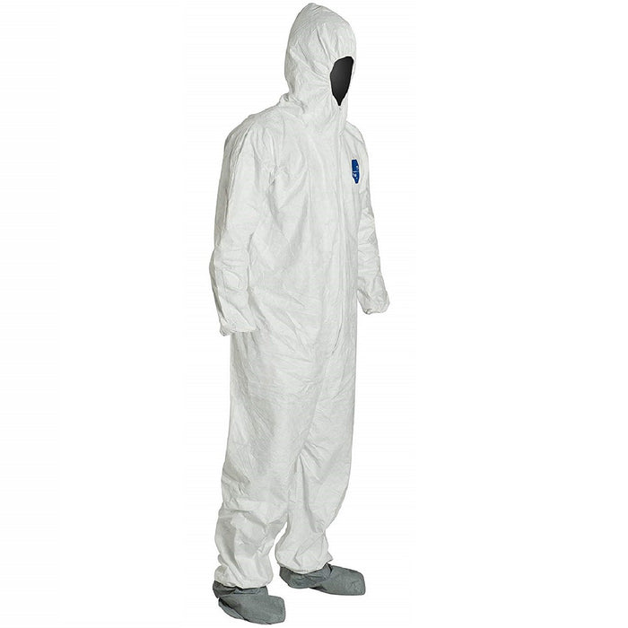 DuPont TY122S Dispoable Tyvek Coverall with Zipper Front, Elastic Wrists and Ankles with Attached Hood and Boots