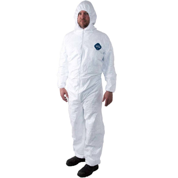 DuPont TY127S Dispoable Tyvek Coverall with Zipper Front, Elastic Wrists and Ankles with Attached Hood