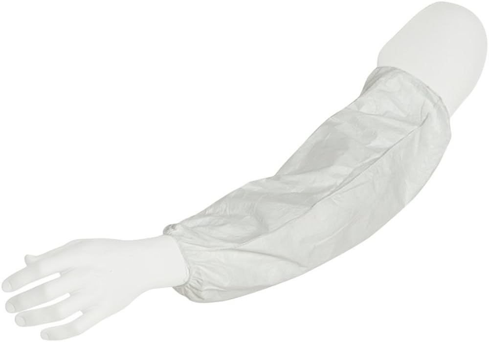 DuPont TY500S Tyvek Sleeve - 18" Long Elastic Ends, Seged Seams, White (Case of 100/Pairs)